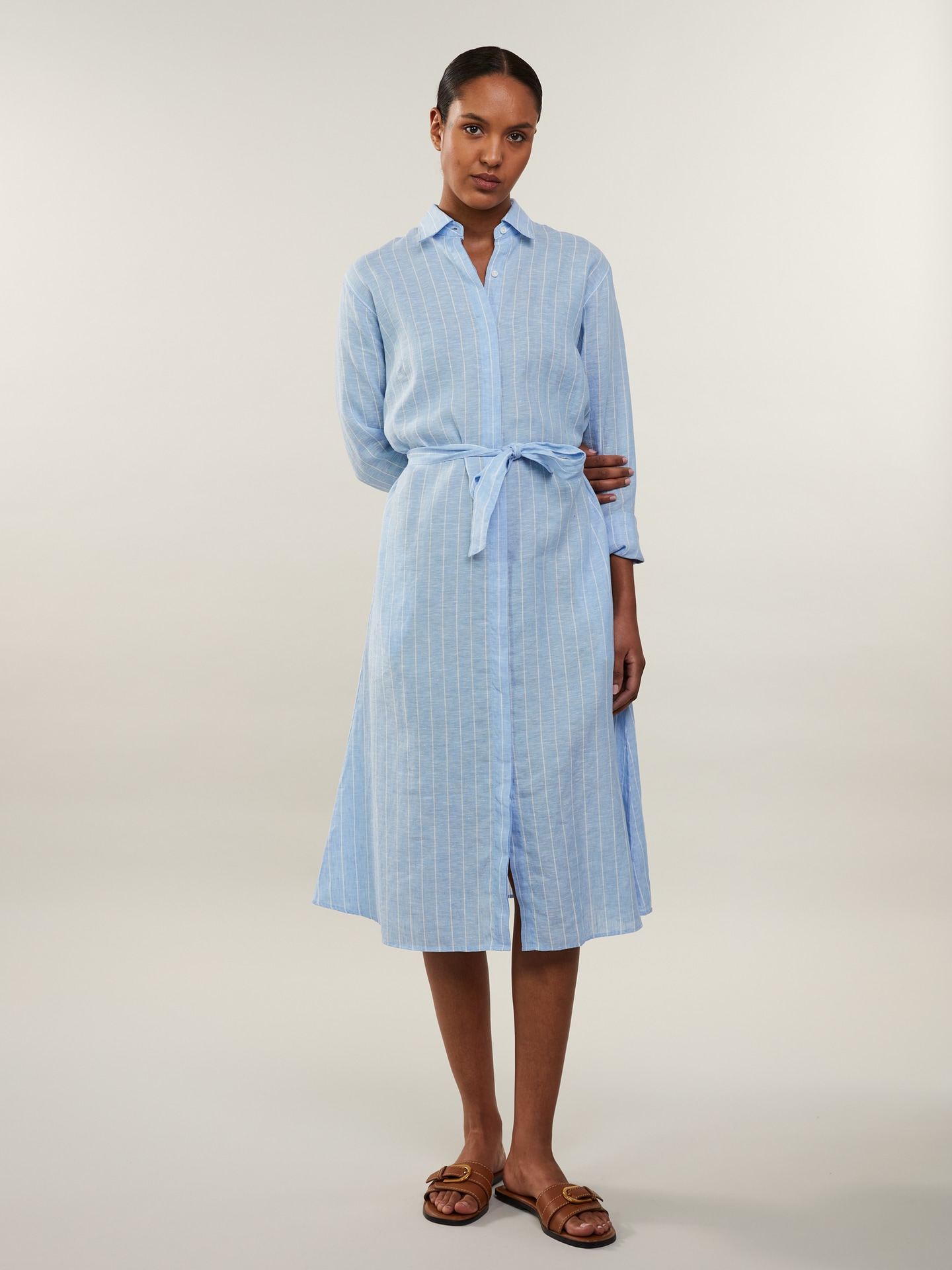 Happy Blue Striped Linen Dress