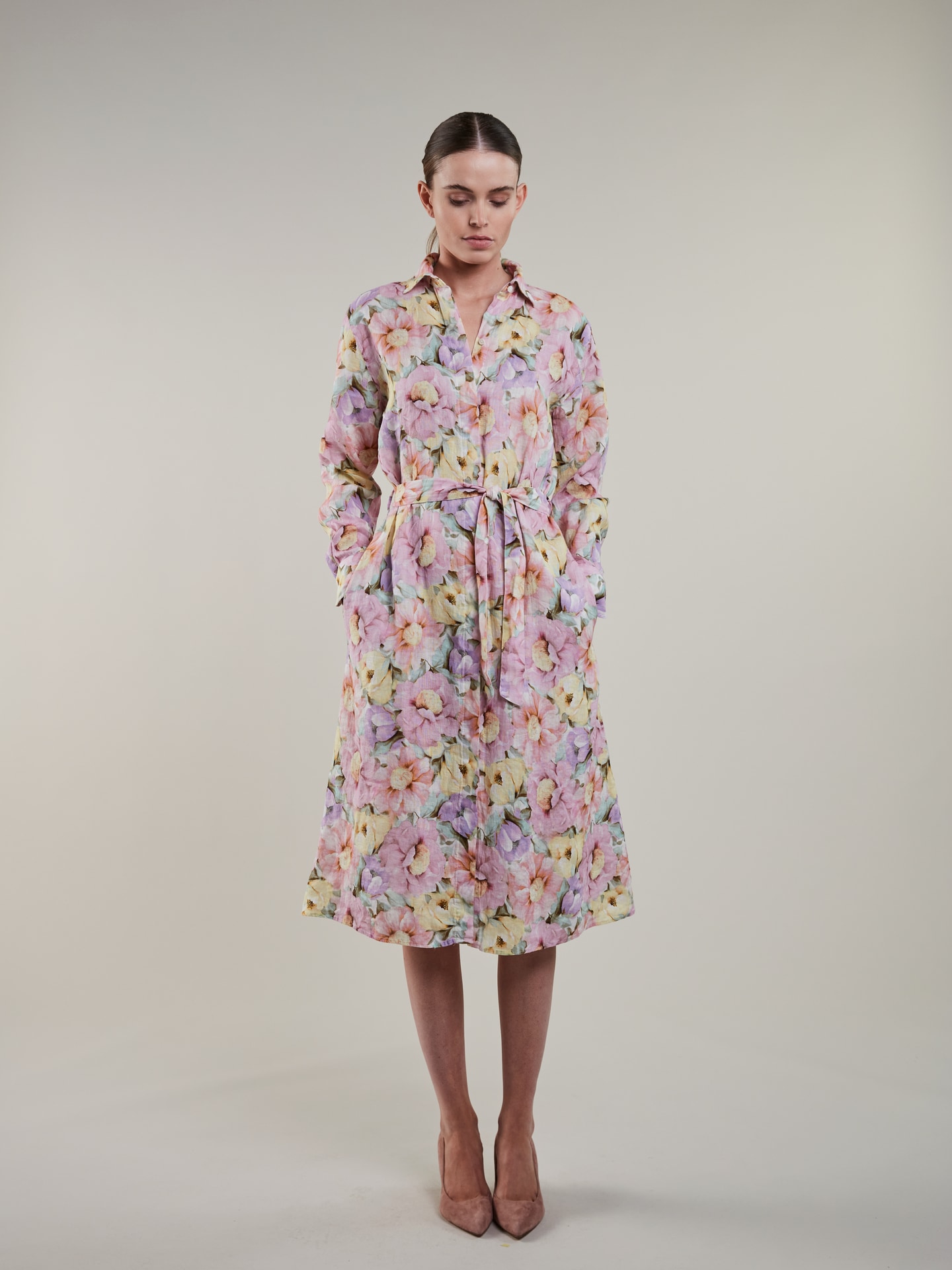 Happy Light pink Floral Linen Dress