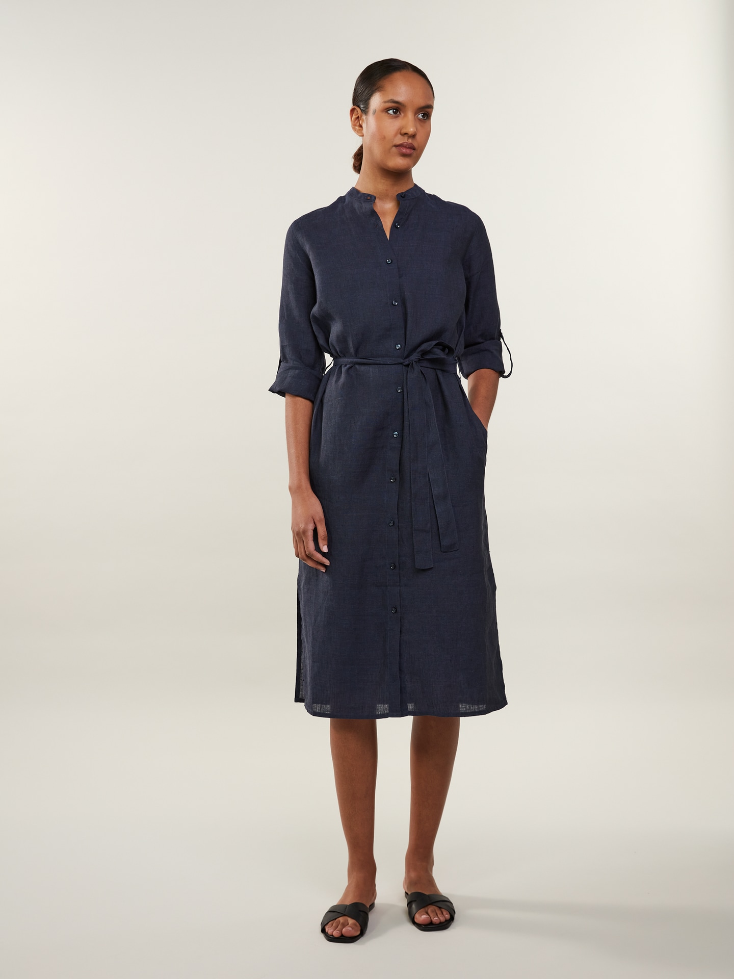 Anette Navy Linen Dress