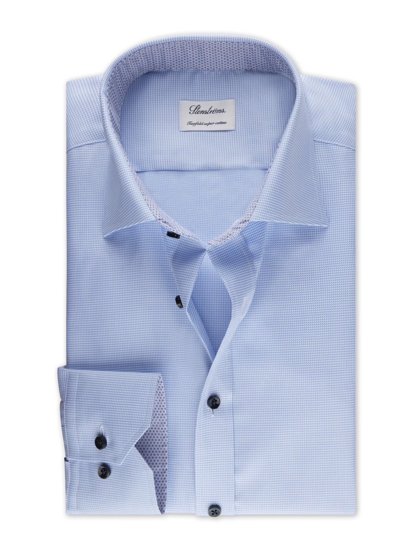 Stenströms Light Blue Houndstooth Contrast Twill Shirt | Men | Men's Shirts | Comfort | Size: 48 | Light blue | Hounds tooth | Long Sleeves