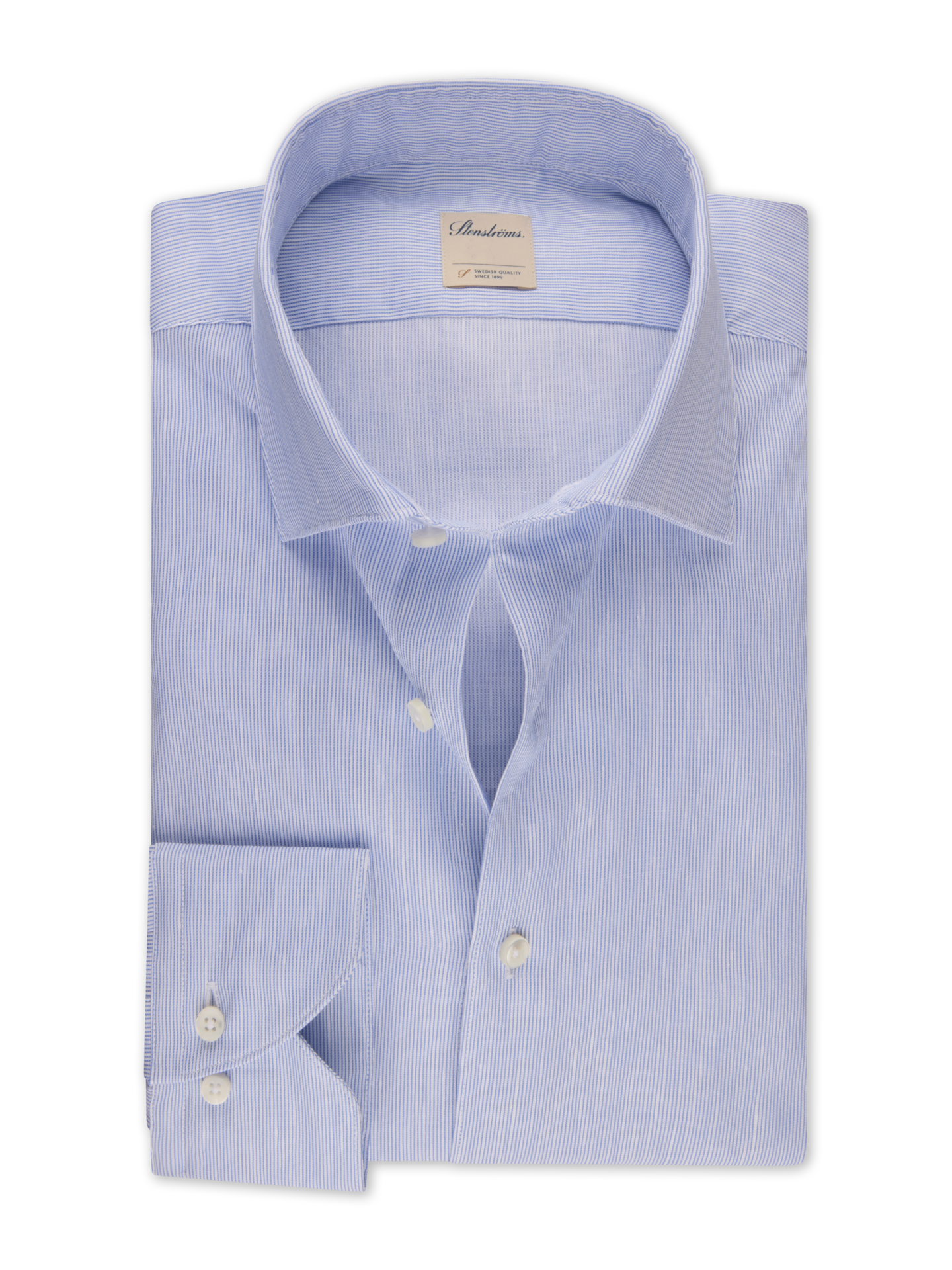 Stenströms Blå Randig Bomull/Linneskjorta | Herr | Herrskjortor | Fitted Body | Storlek: XL | Blå | Randig | Lång Ärm