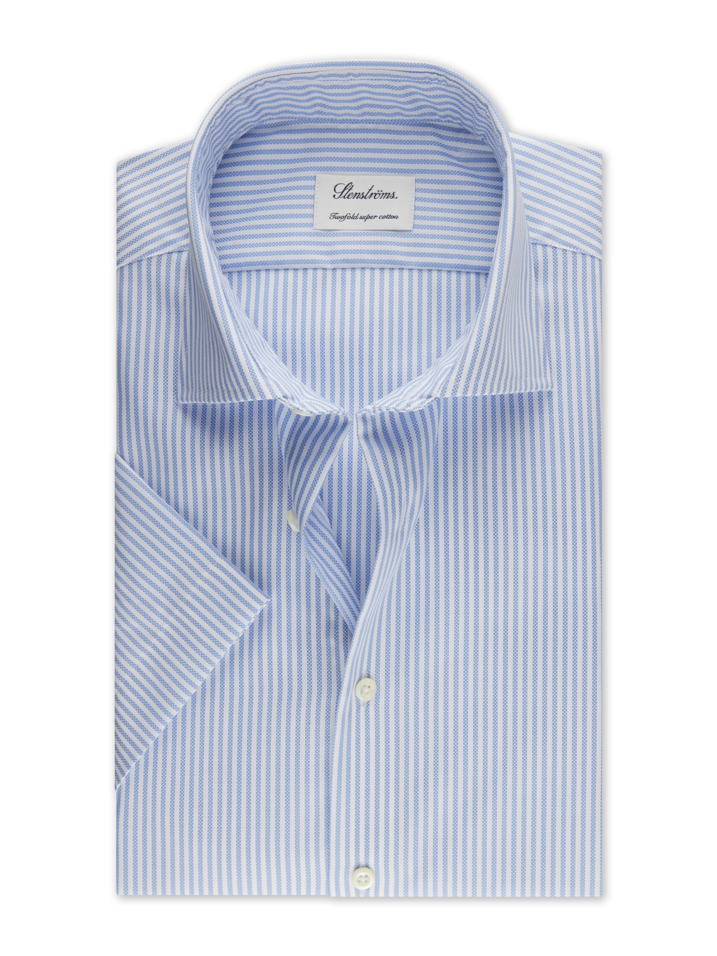 Stenströms Light Blue Striped Oxford Shirt, Short Sleeves | Men | Men's Shirts | Fitted Body | Size: 45 | Light blue | Striped | Short Sleeves