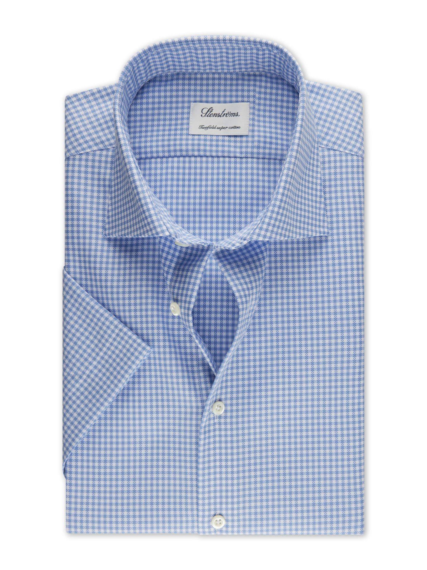 Stenströms Light Blue Checked Oxford Shirt, Short Sleeves | Men | Men's Shirts | Fitted Body | Size: 45 | Light blue | Checked | Short Sleeves