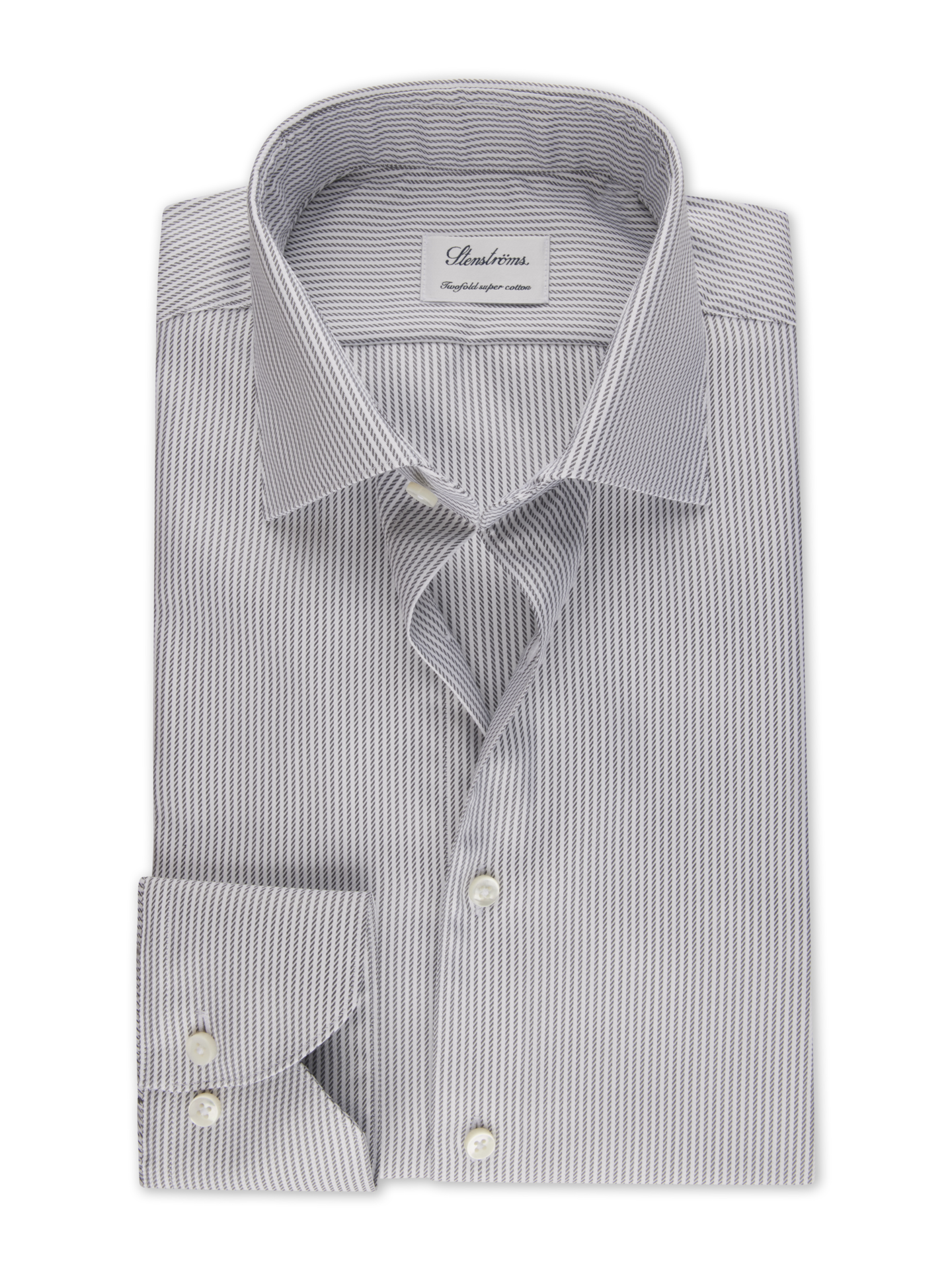 Stenströms Grey Striped Twill Shirt | Men | Men's Shirts | Fitted Body | Size: 42 | Grey | Striped | Long Sleeves