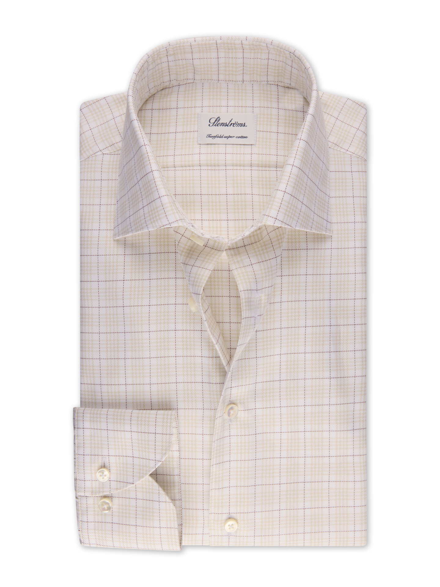 Stenströms Ljusbeige Rutig Twillskjorta | Herr | Herrskjortor | Fitted Body | Storlek: 48 | Ljusbeige | Rutigt | Lång Ärm
