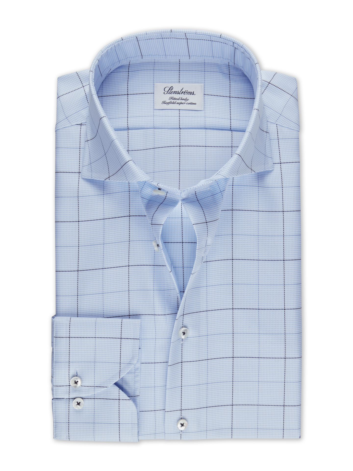 Stenströms Ljusblå Rutig Twillskjorta, XL-Ärmar | Herr | Herrskjortor | Fitted Body | Storlek: 41 | Ljusblå | Rutigt | Extra Långa Ärmar