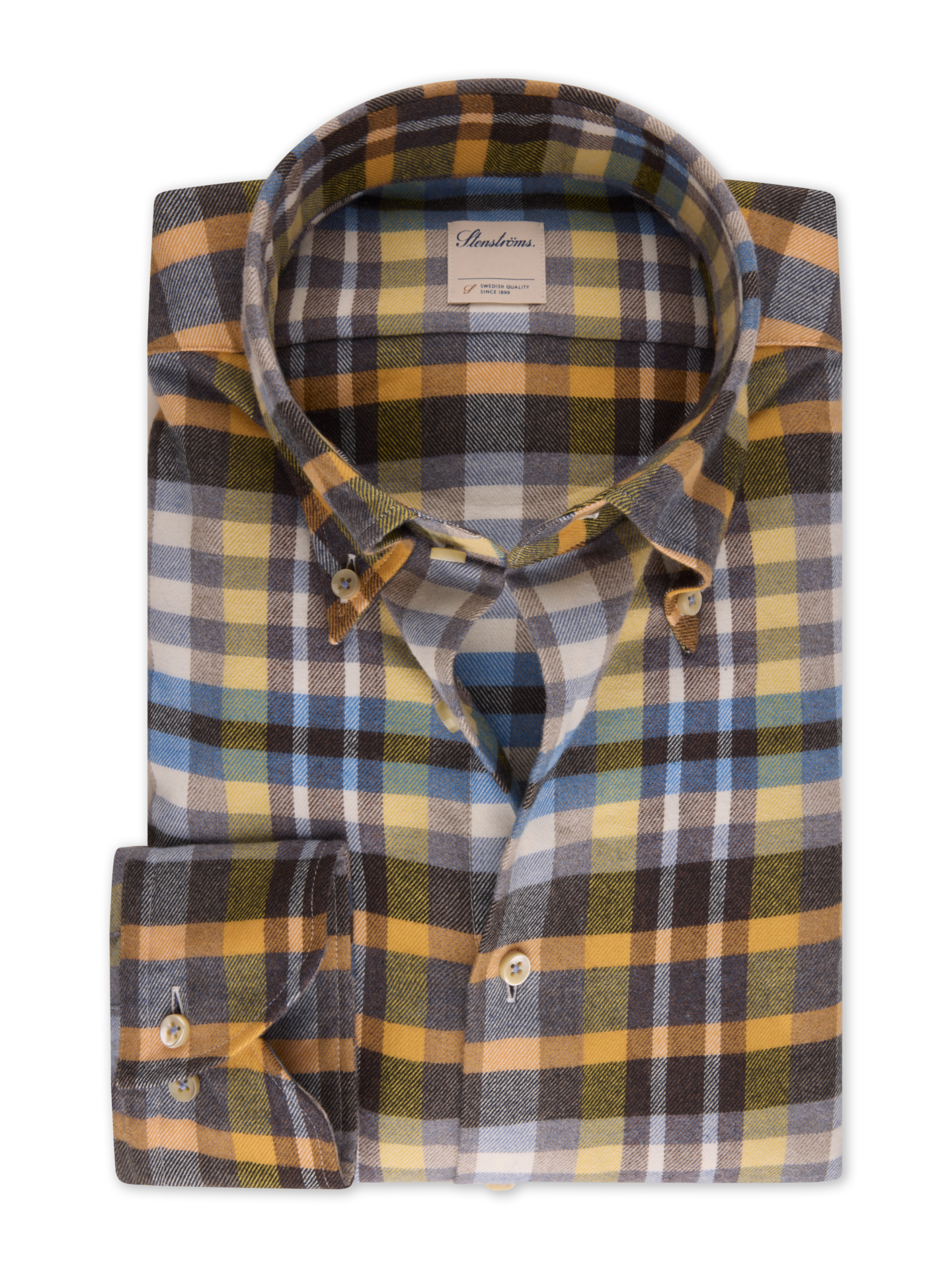 Stenströms Mörk gul Rutig Flanellskjorta | Herr | Herrskjortor | Fitted Body | Storlek: 3XL | Mörk gul | Rutigt | Lång Ärm