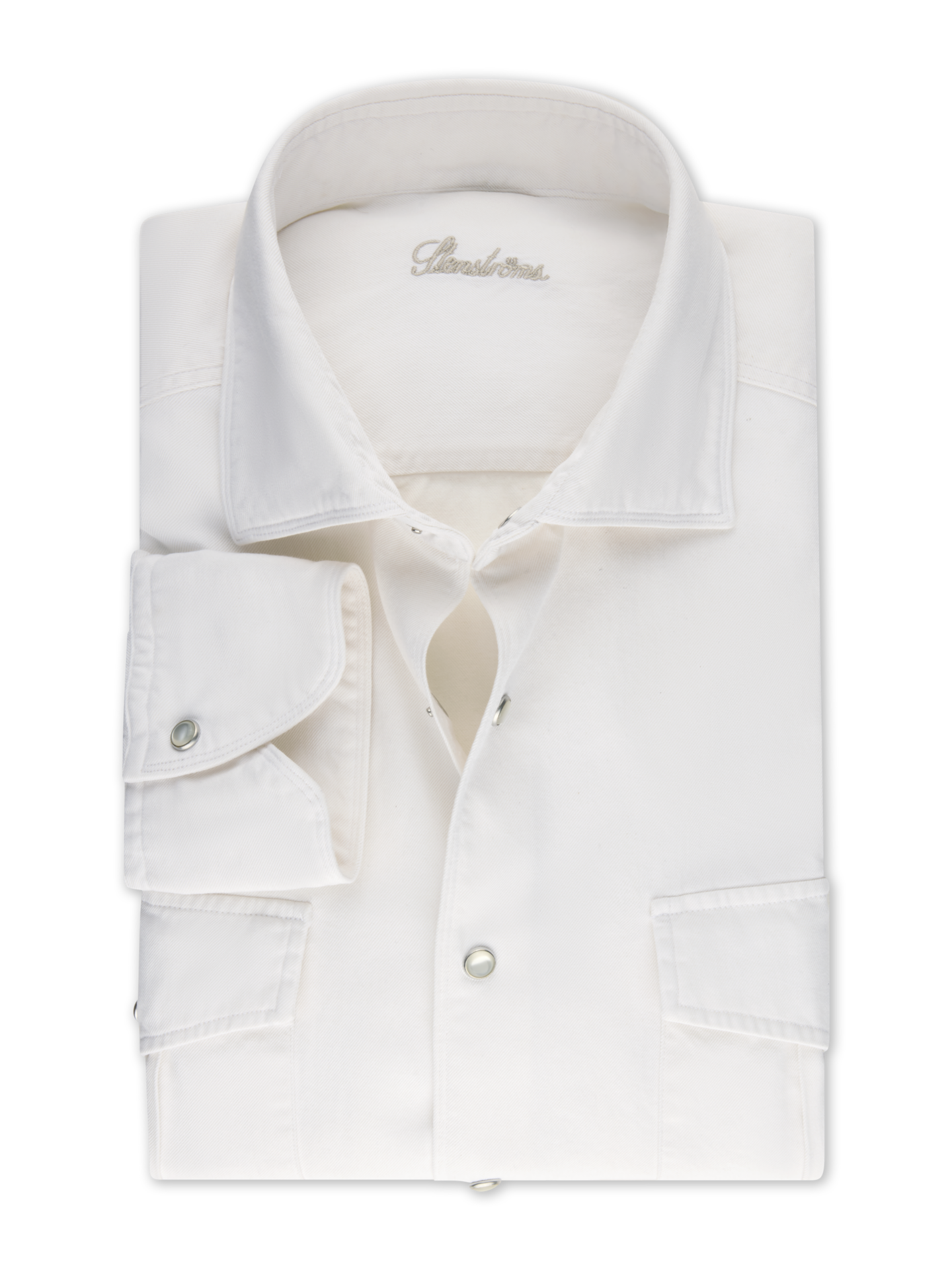 Stenströms Vit Denimskjorta | Herr | Herrskjortor | Fitted Body | Storlek: L | Vit | Enfärgad | Lång Ärm