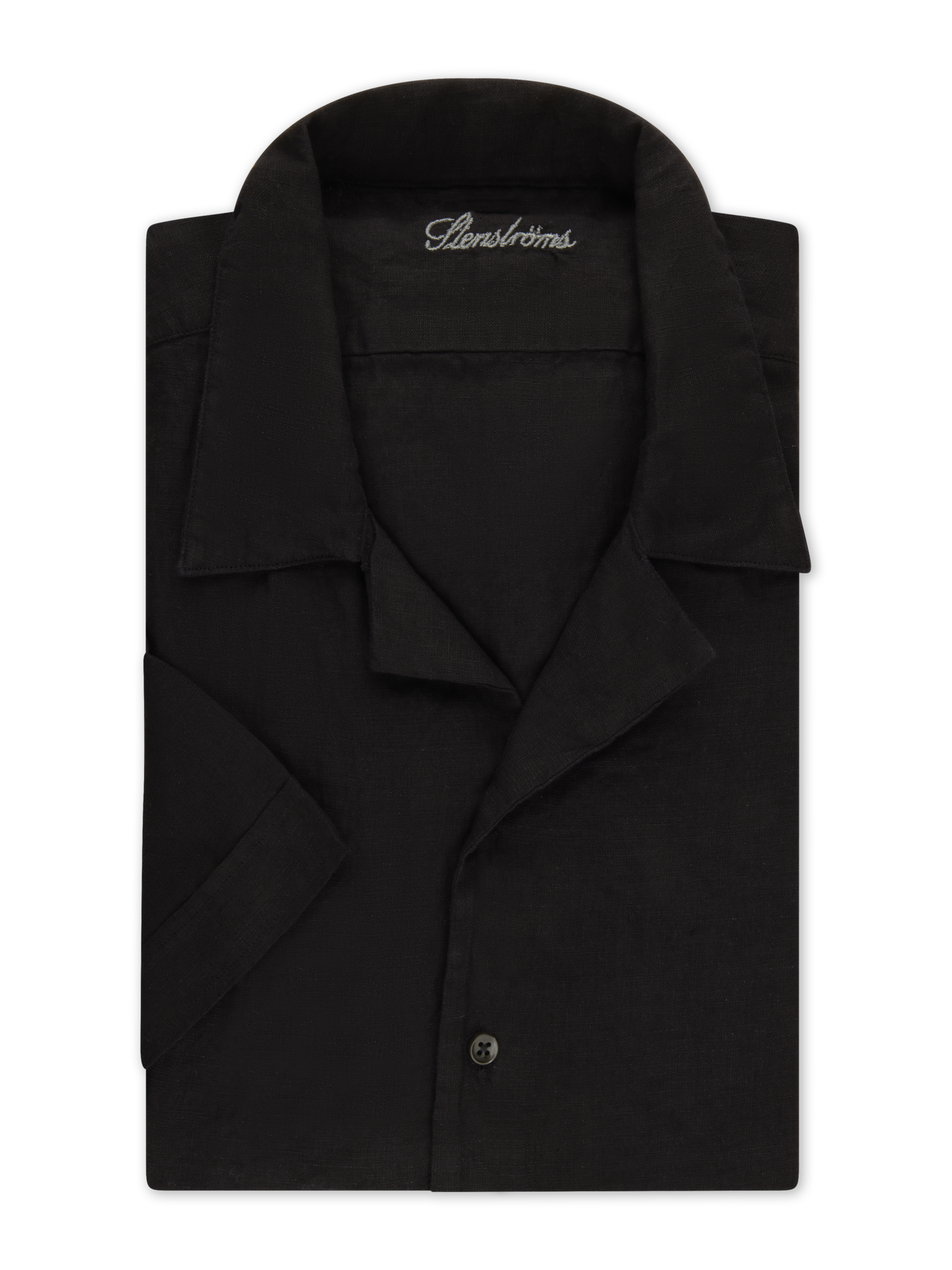 Stenströms Black Linen Shirt, Short Sleeves | Men | Men's Shirts | Fitted Body | Size: XXL | Black | Solid | Short Sleeves
