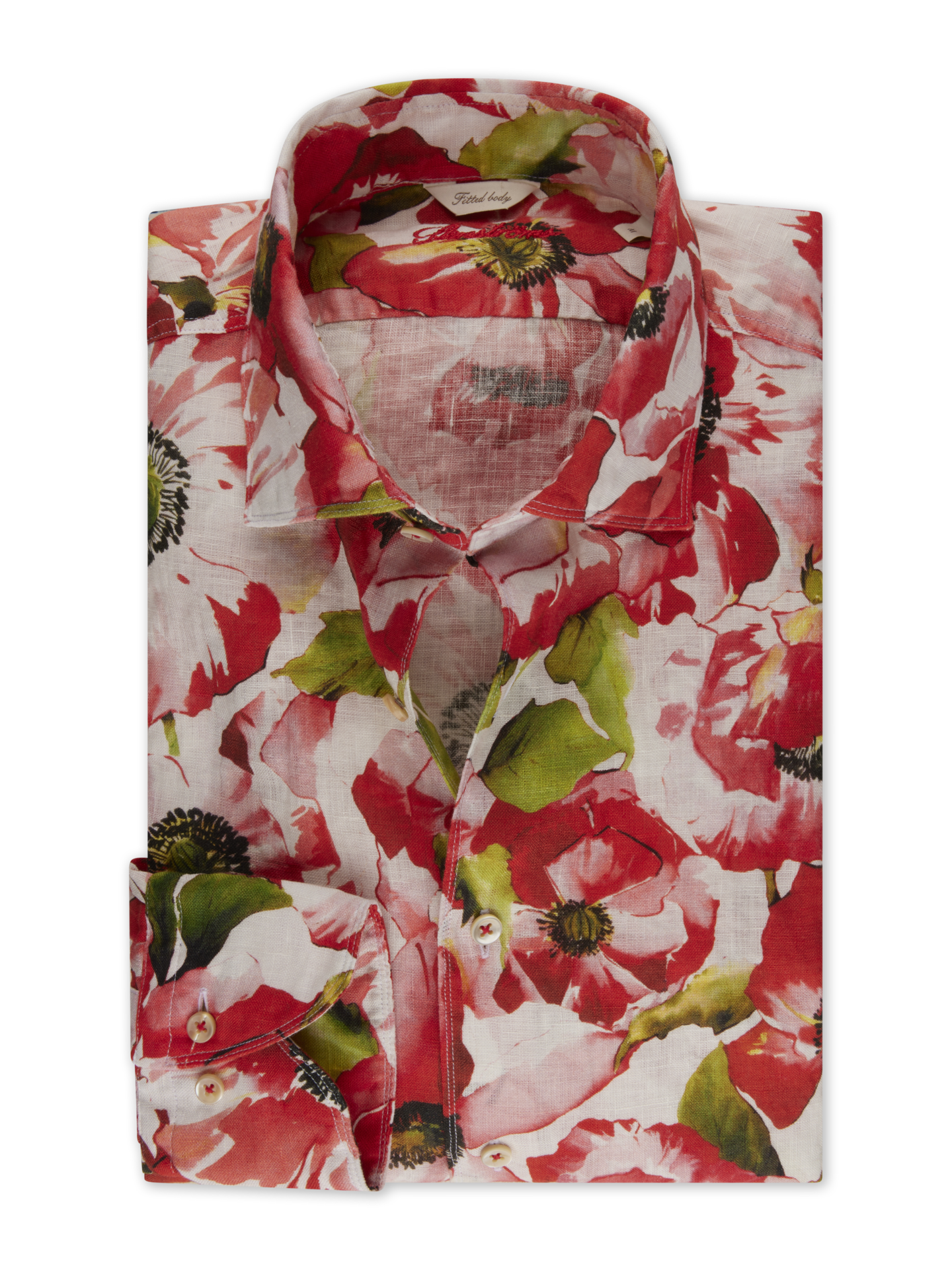 Stenströms Röd Blommig Linneskjorta | Herr | Herrskjortor | Fitted Body | Storlek: XL | Röd | Mönstrad | Lång Ärm