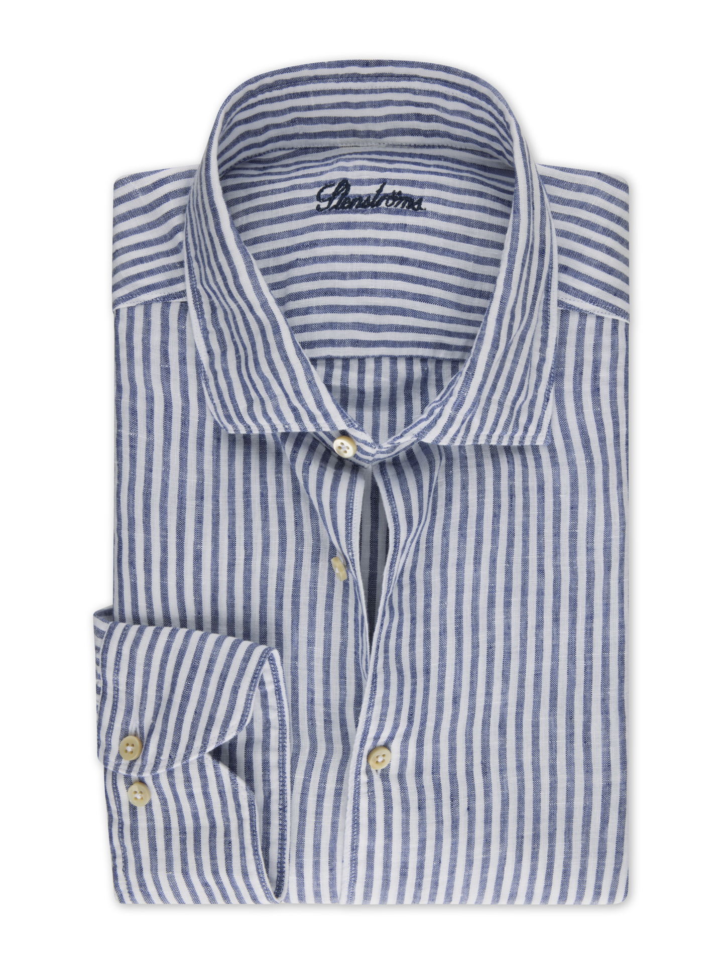 Stenströms Navy Striped Linen Shirt | Men | Men's Shirts | Fitted Body | Size: XXL | Navy | Striped | Long Sleeves