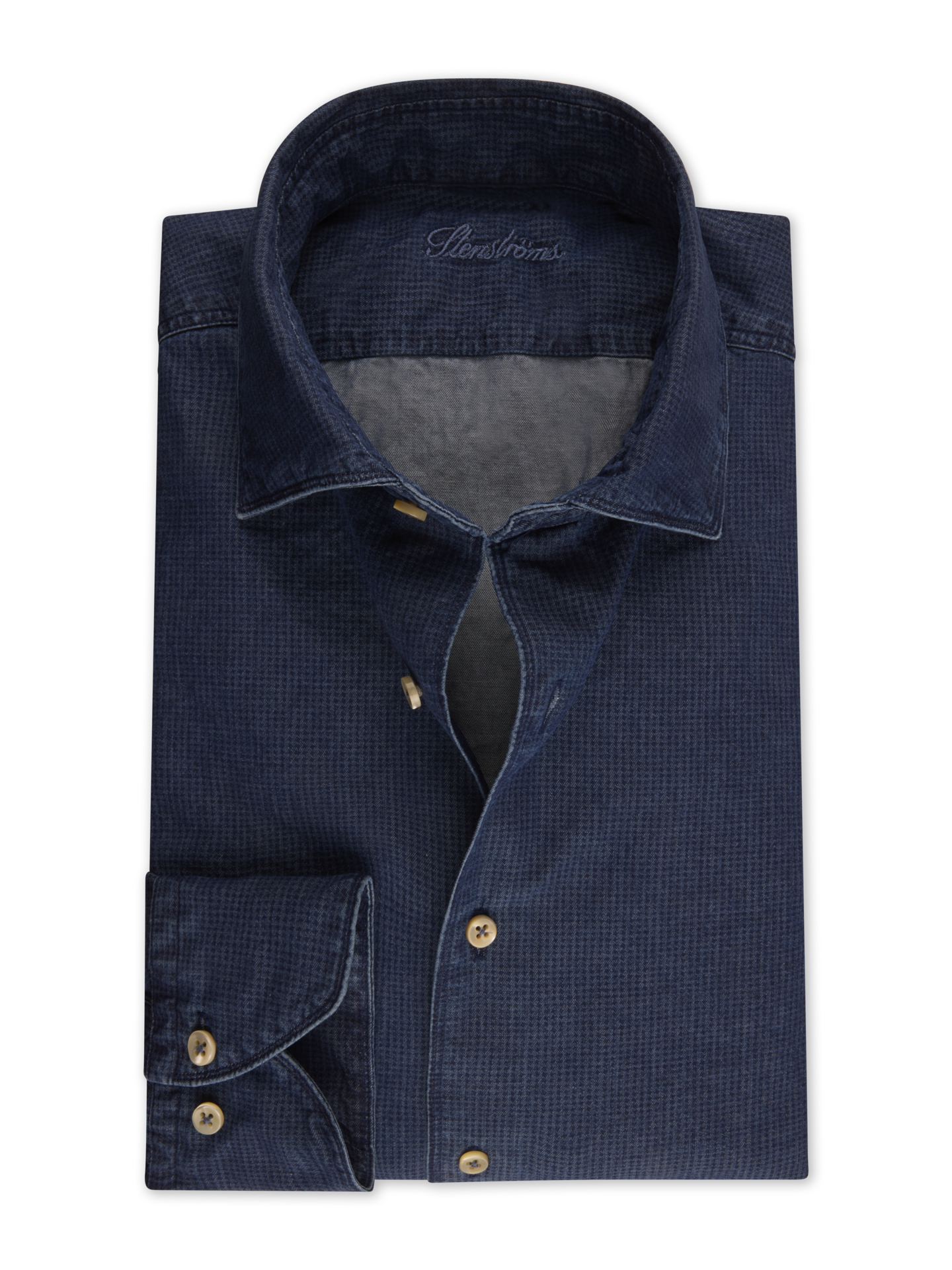 Stenströms Mörkblå Mönstrad Denimskjorta | Herr | Herrskjortor | Fitted Body | Storlek: L | Mörkblå | Mönstrad | Lång Ärm