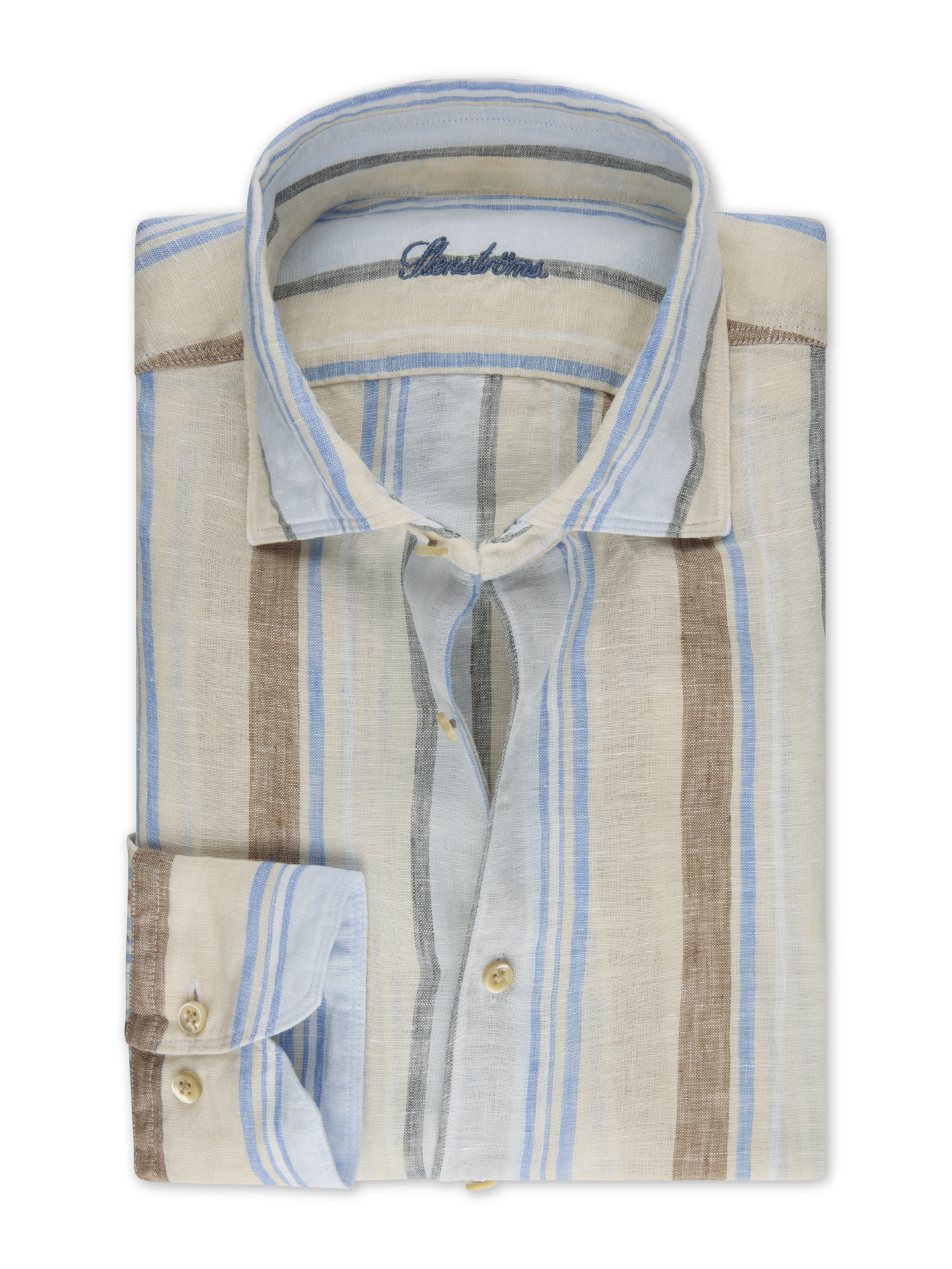 Stenströms Blue Striped Linen Shirt | Men | Men's Shirts | Fitted Body | Size: M | Blue | Striped | Long Sleeves