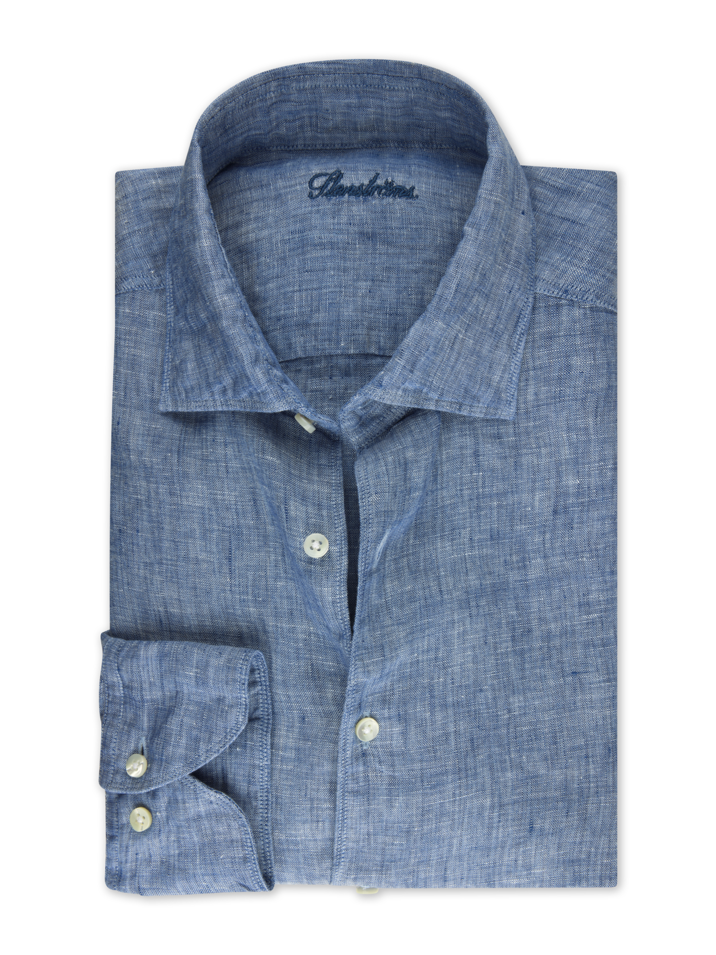 Stenströms Blue Linen Shirt, XL-Sleeves | Men | Men's Shirts | Fitted Body | Size: XXL | Blue | Solid | Extra Long Sleeves