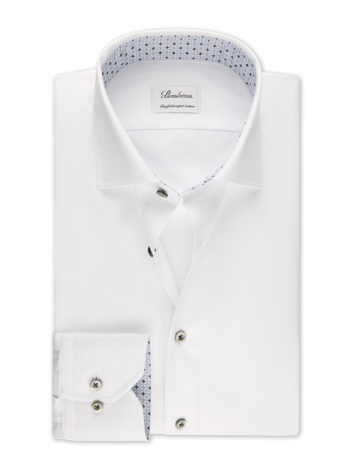 Stenströms White Contrast Twill Shirt | Men | Men's Shirts | Fitted Body | Size: 37 | White | Solid | Long Sleeves