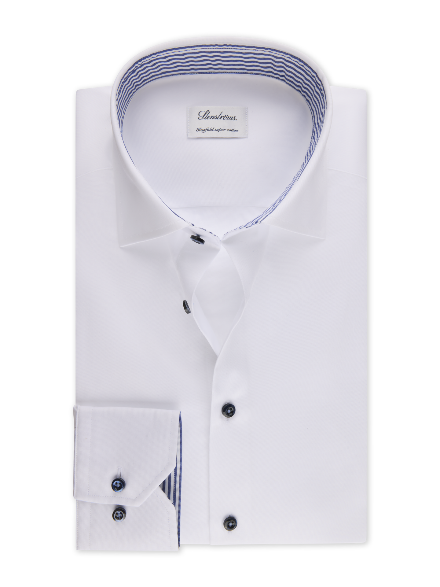 Stenströms White Contrast Twill Shirt | Men | Men's Shirts | Fitted Body | Size: 38 | White | Solid | Long Sleeves