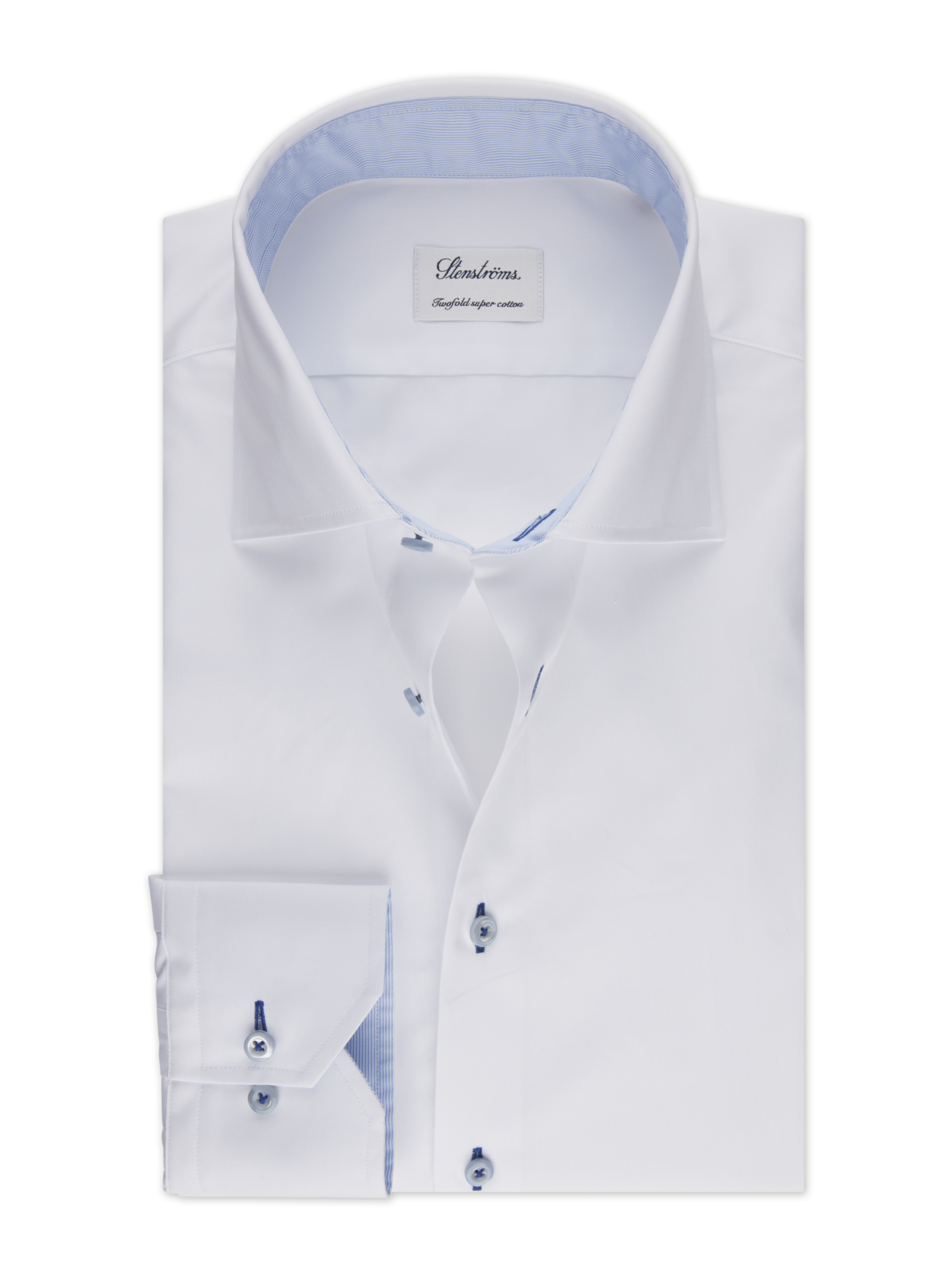 Stenströms White Contrast Twill Shirt | Men | Men's Shirts | Fitted Body | Size: 43 | White | Solid | Long Sleeves