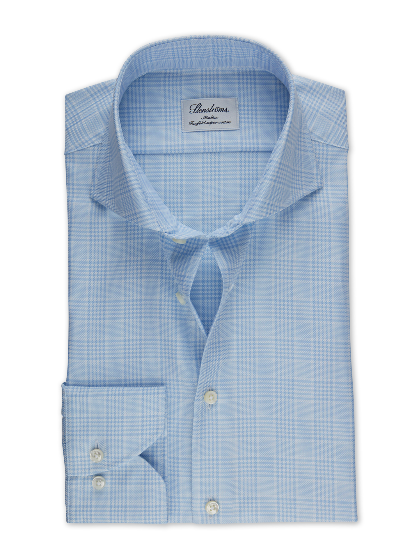Stenströms Light Blue Glencheck Shirt | Men | Men's Shirts | Slimline | Size: 41 | Light blue | Checked | Long Sleeves
