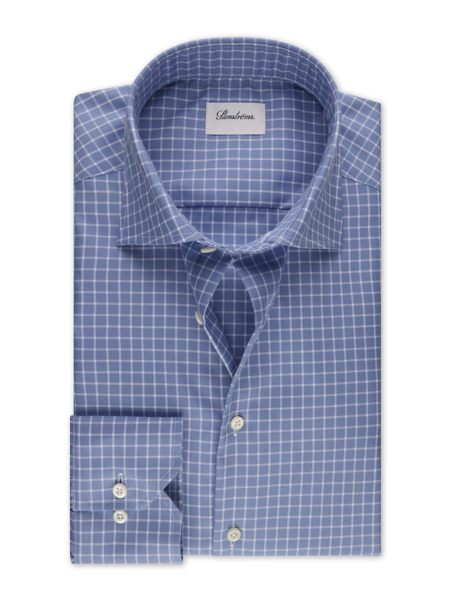 Stenströms Light blue Checked Twill Shirt | Men | Men's Shirts | Slimline | Size: 44 | Light blue | Checked | Long Sleeves