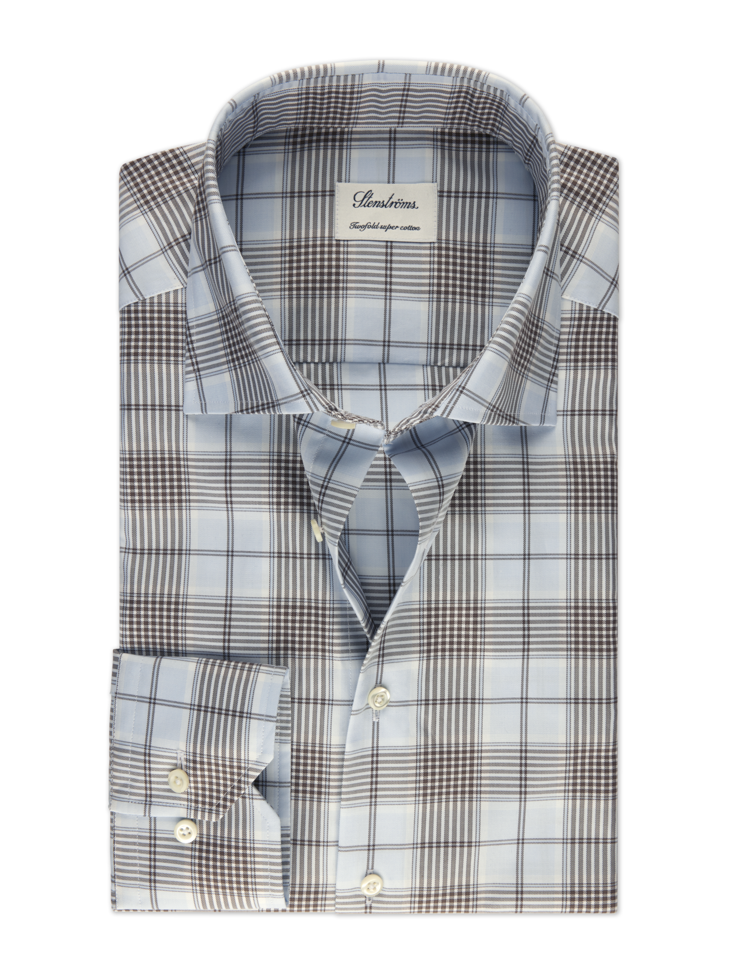 Stenströms Light blue Checked Twill Shirt | Men | Men's Shirts | Slimline | Size: 43 | Light blue | Checked | Long Sleeves