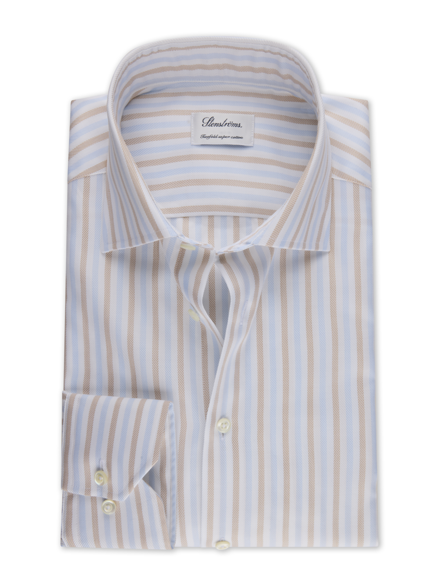 Stenströms Light brown Striped Twill Shirt | Men | Men's Shirts | Slimline | Size: 45 | Light brown | Striped | Long Sleeves