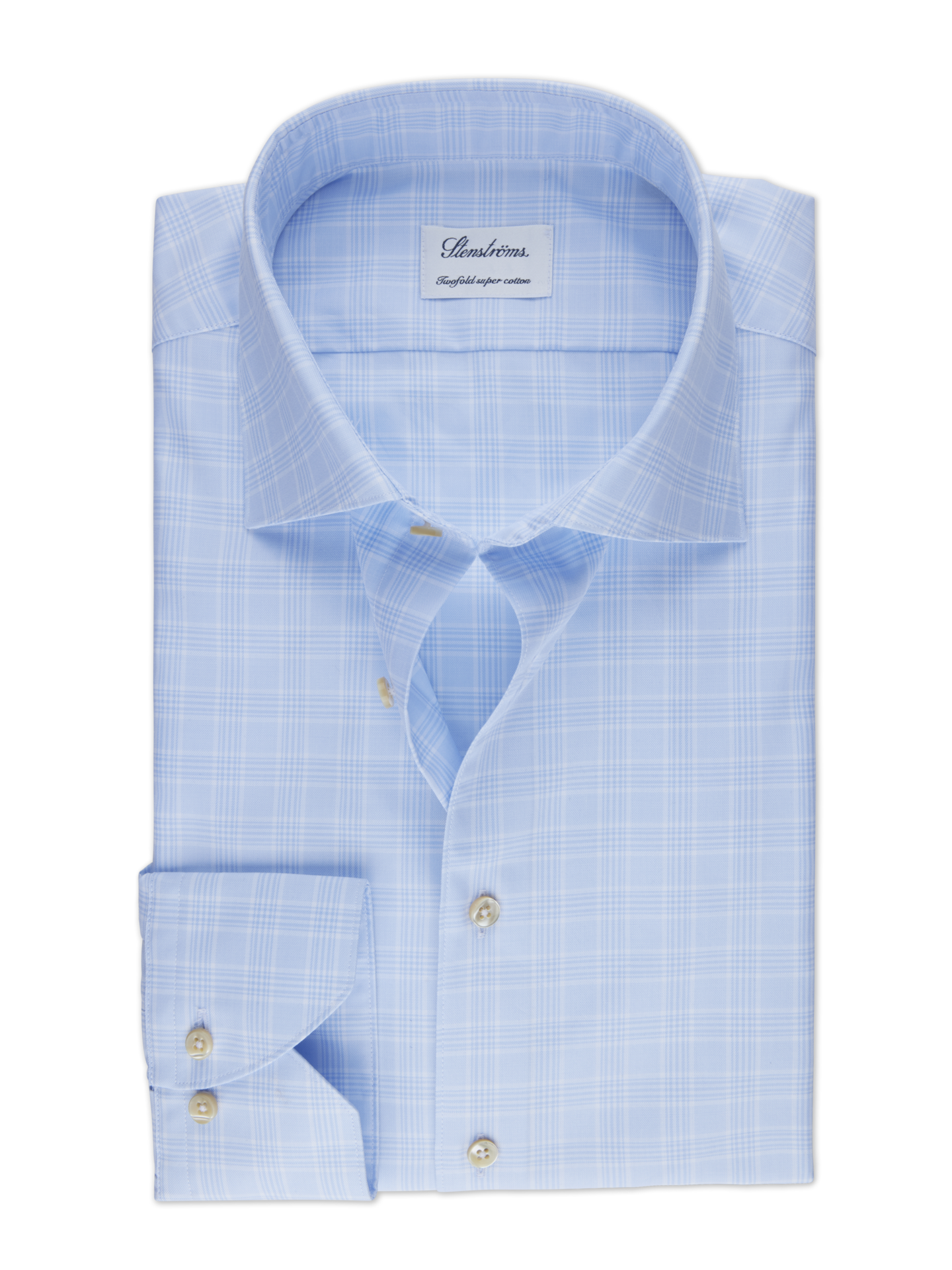Stenströms Light blue Checked Twill Shirt | Men | Men's Shirts | Slimline | Size: 38 | Light blue | Checked | Long Sleeves