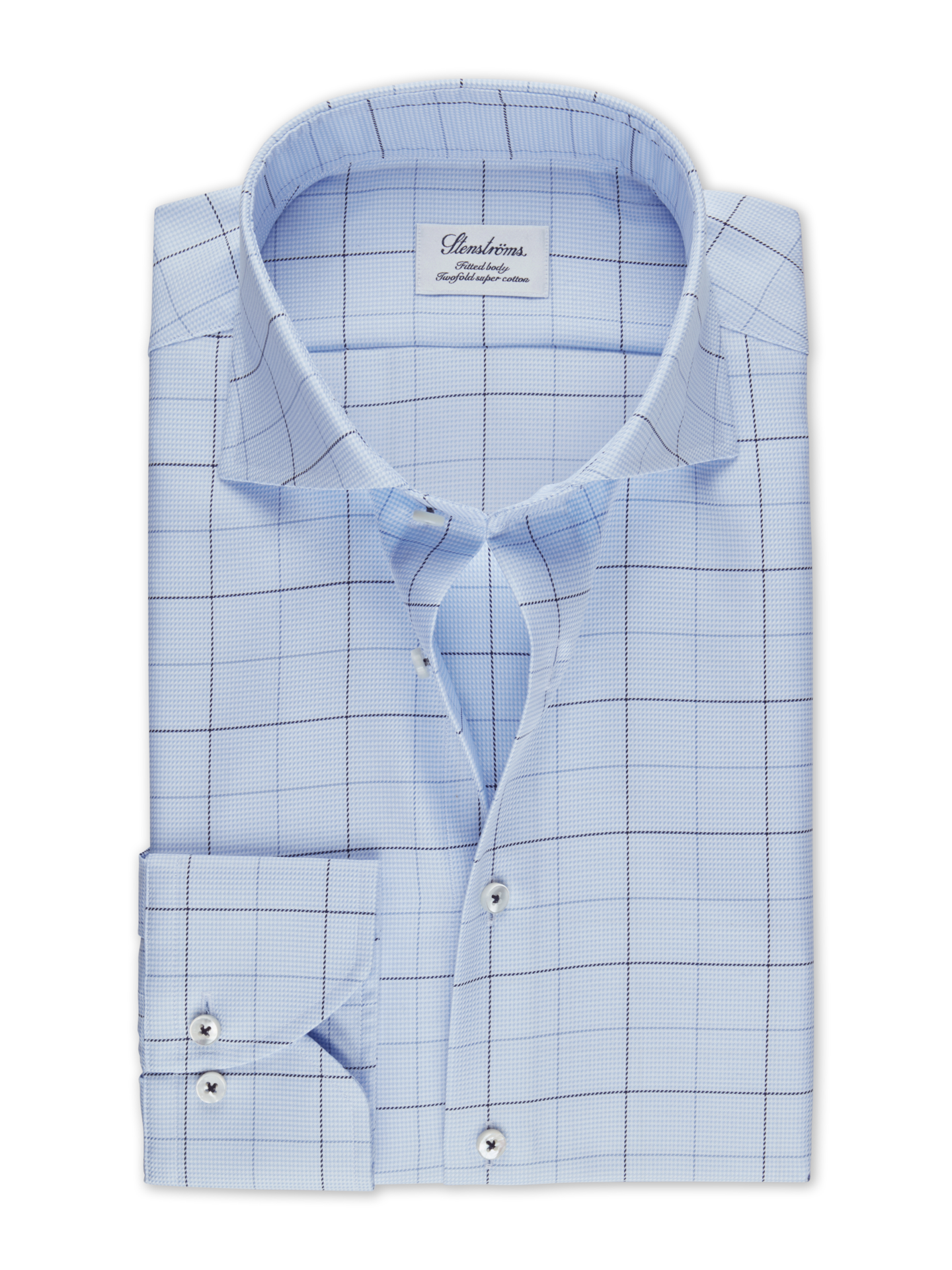 Stenströms Light Blue Checked Twill Shirt, XL-Sleeves | Men | Men's Shirts | Slimline | Size: 41 | Light blue | Checked | Extra Long Sleeves