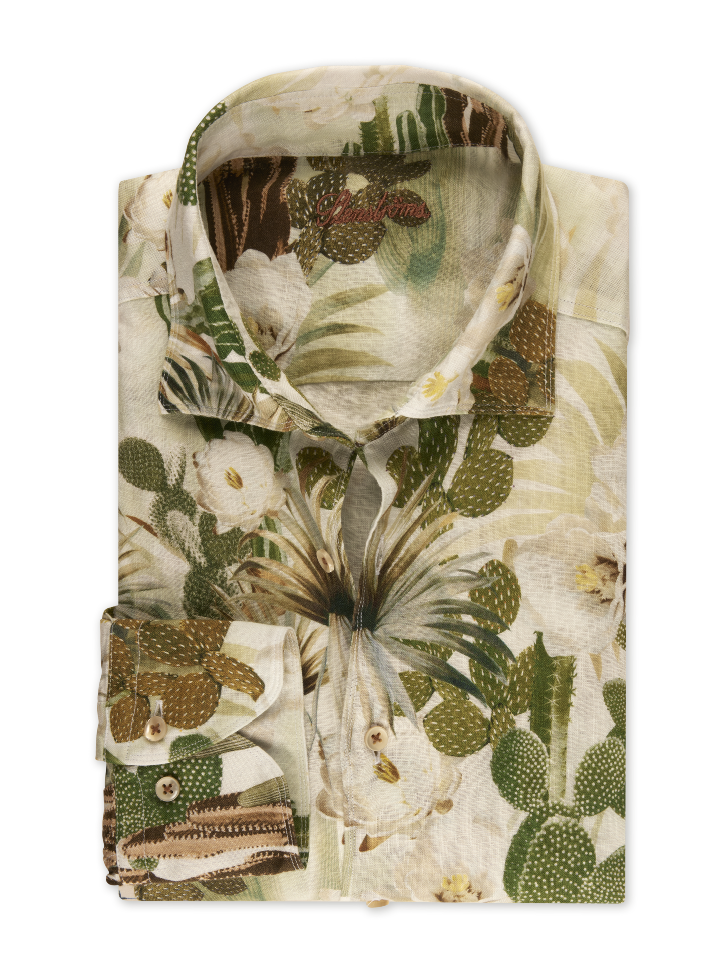 Stenströms Blomstret Hvit linskjorte | Herre | Herreskjorter | Slimline | Størrelse: L | Hvit | Print / Patterned | Lange Ermer