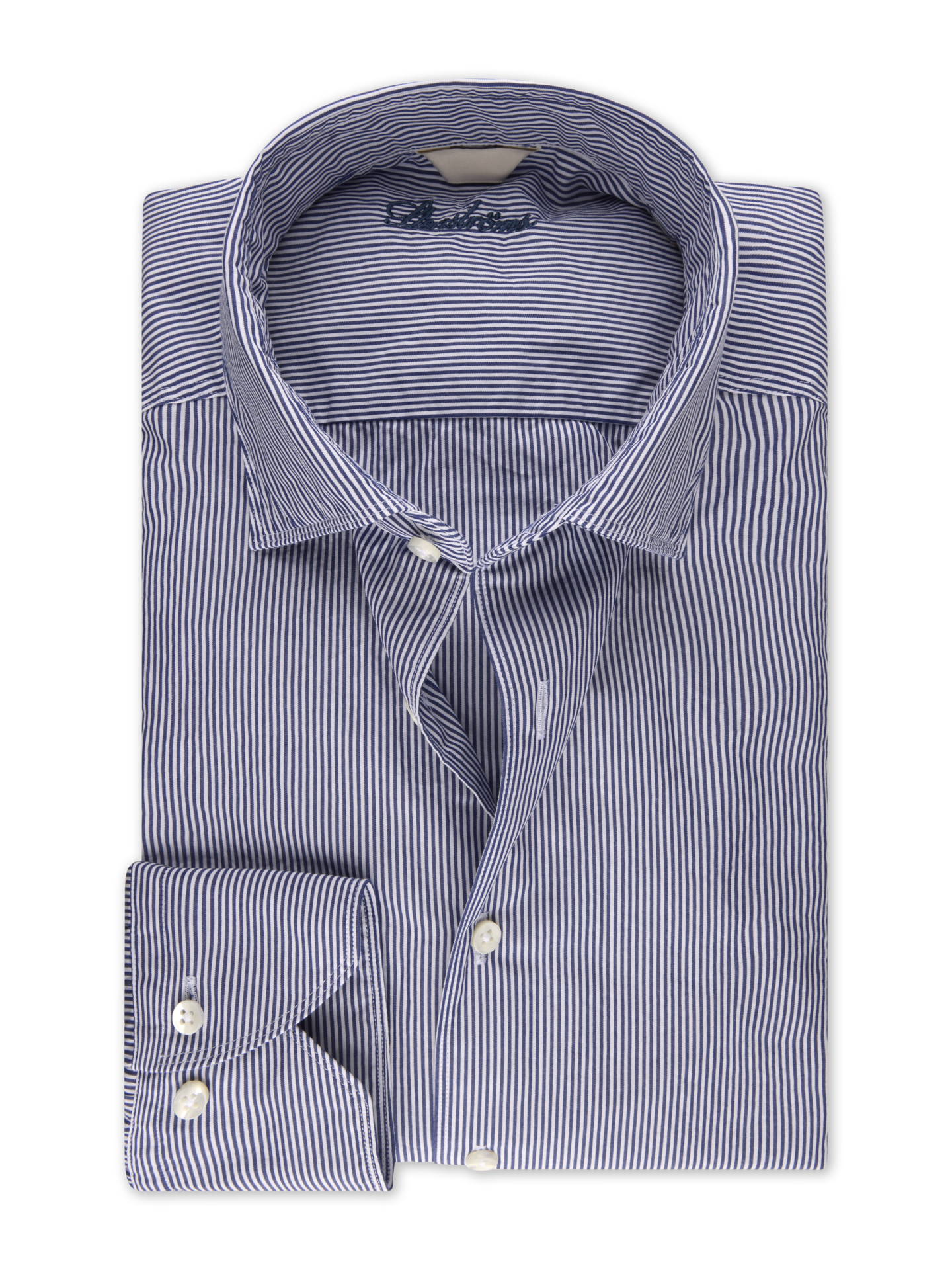 Stenströms Navy Striped Poplin Shirt | Men | Men's Shirts | Slimline | Size: L | Navy | Striped | Long Sleeves