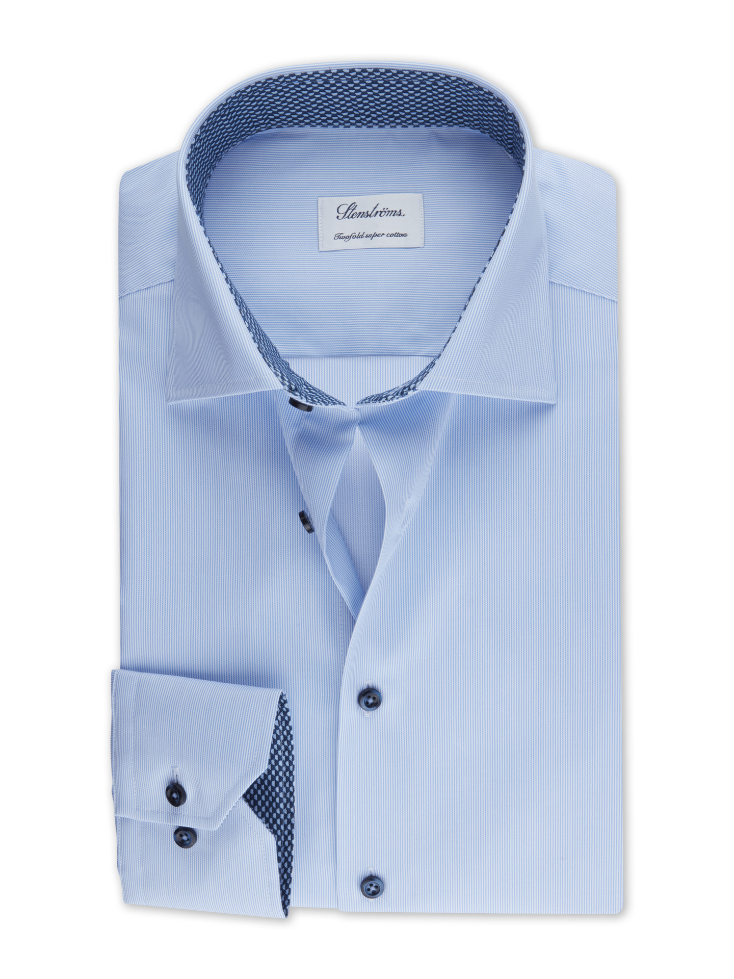 Stenströms Light blue Striped Contrast Twill Shirt | Men | Men's Shirts | Slimline | Size: 38 | Light blue | Solid | Long Sleeves