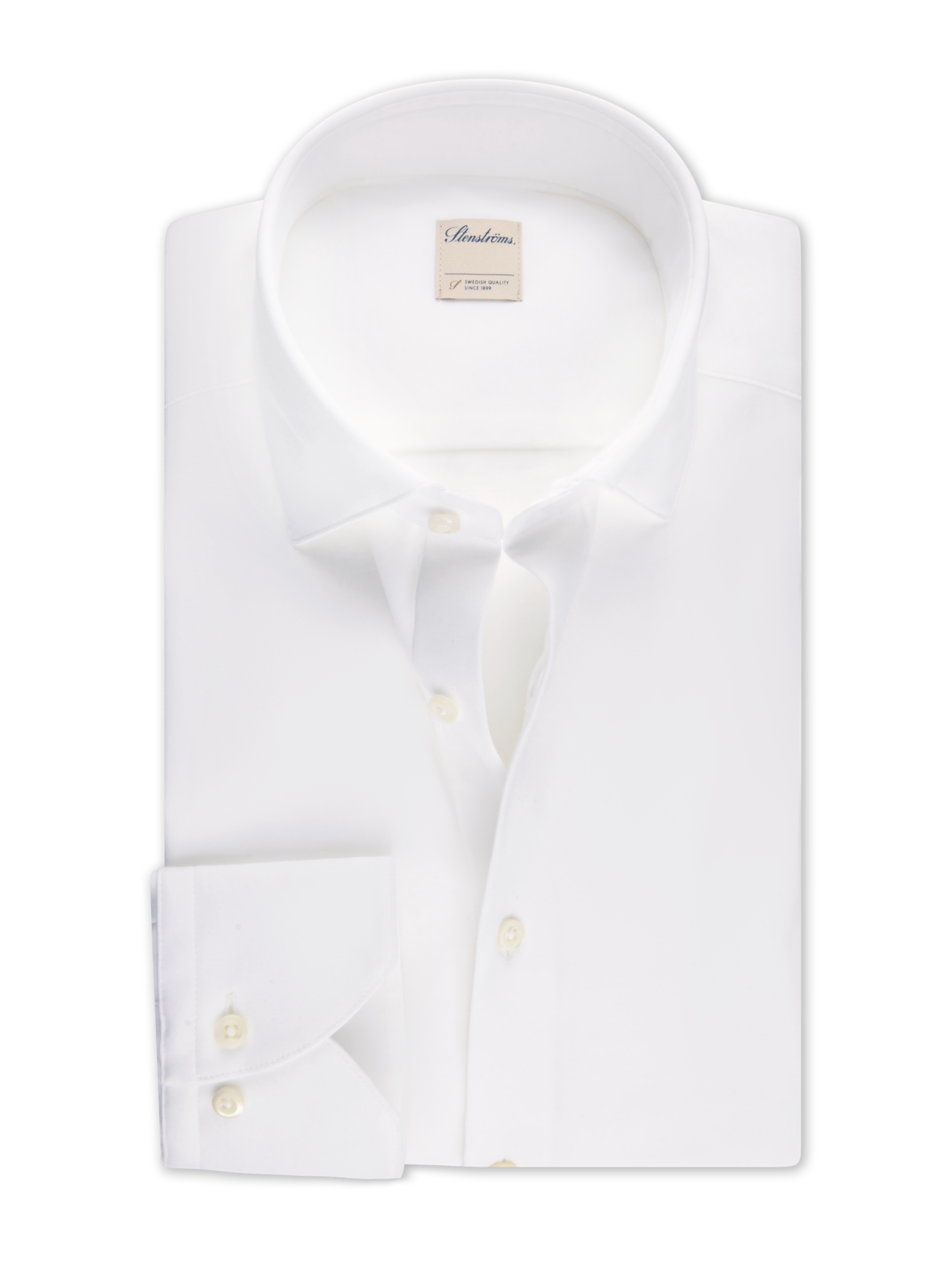 Stenströms Casual Vit Jerseyskjorta | Herr | Herrskjortor | Slimline | Storlek: S | Vit | Enfärgad | Lång Ärm