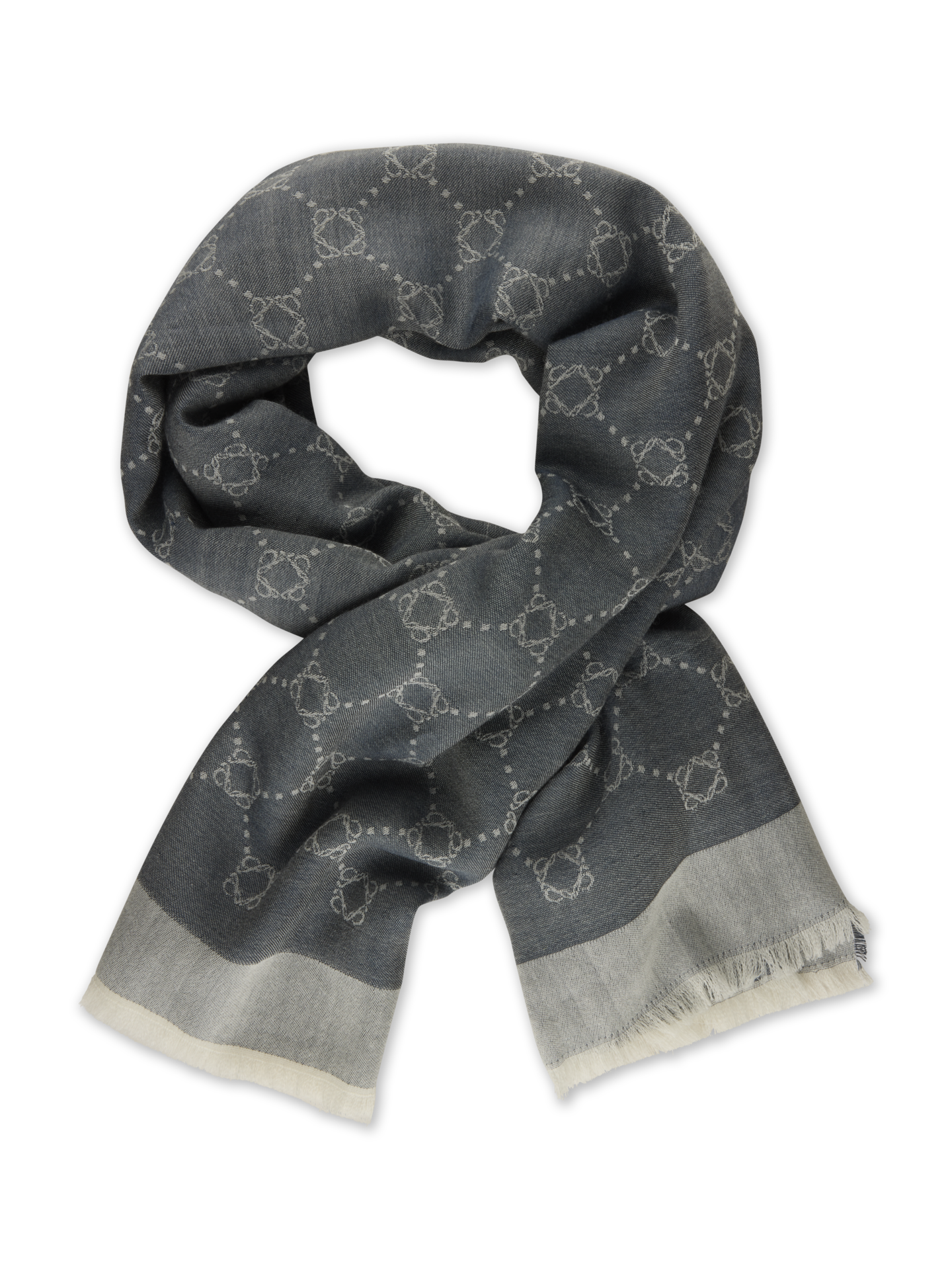 Navy Patterned Silk/Wool Scarf