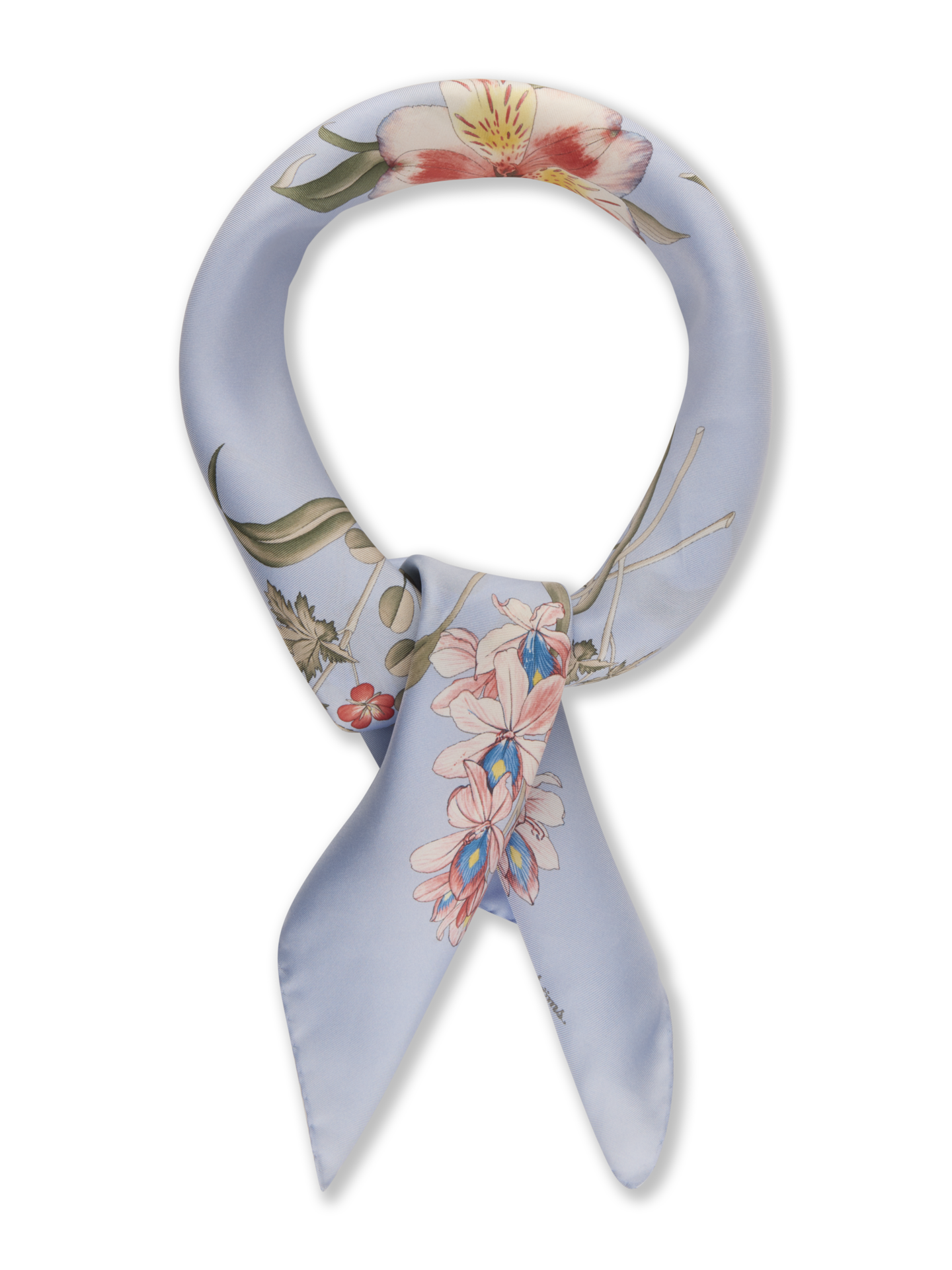 Stenströms Ljusblå Blommig Sidenscarf | Dam | Accessoarer | Storlek: One Size | Ljusblå | Mönstrad