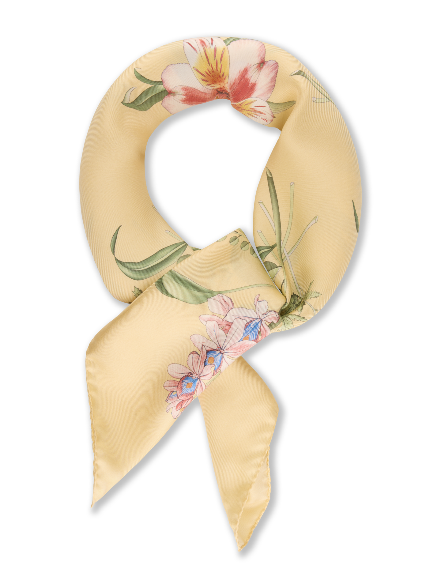 Stenströms Ljusgul Blommig Sidenscarf | Dam | Accessoarer | Storlek: One Size | Ljusgul | Mönstrad