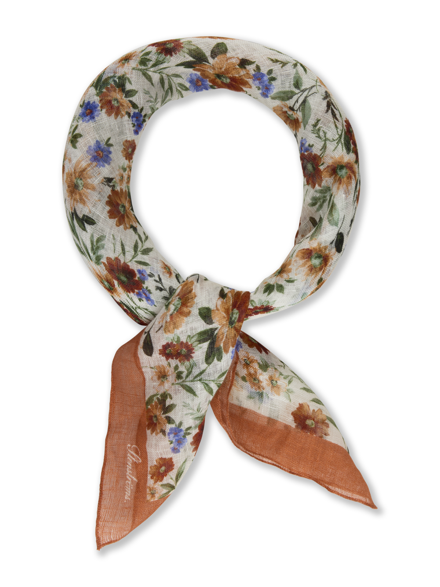Stenströms Orange Blommig Linnescarf | Dam | Accessoarer | Storlek: One Size | Orange | Mönstrad